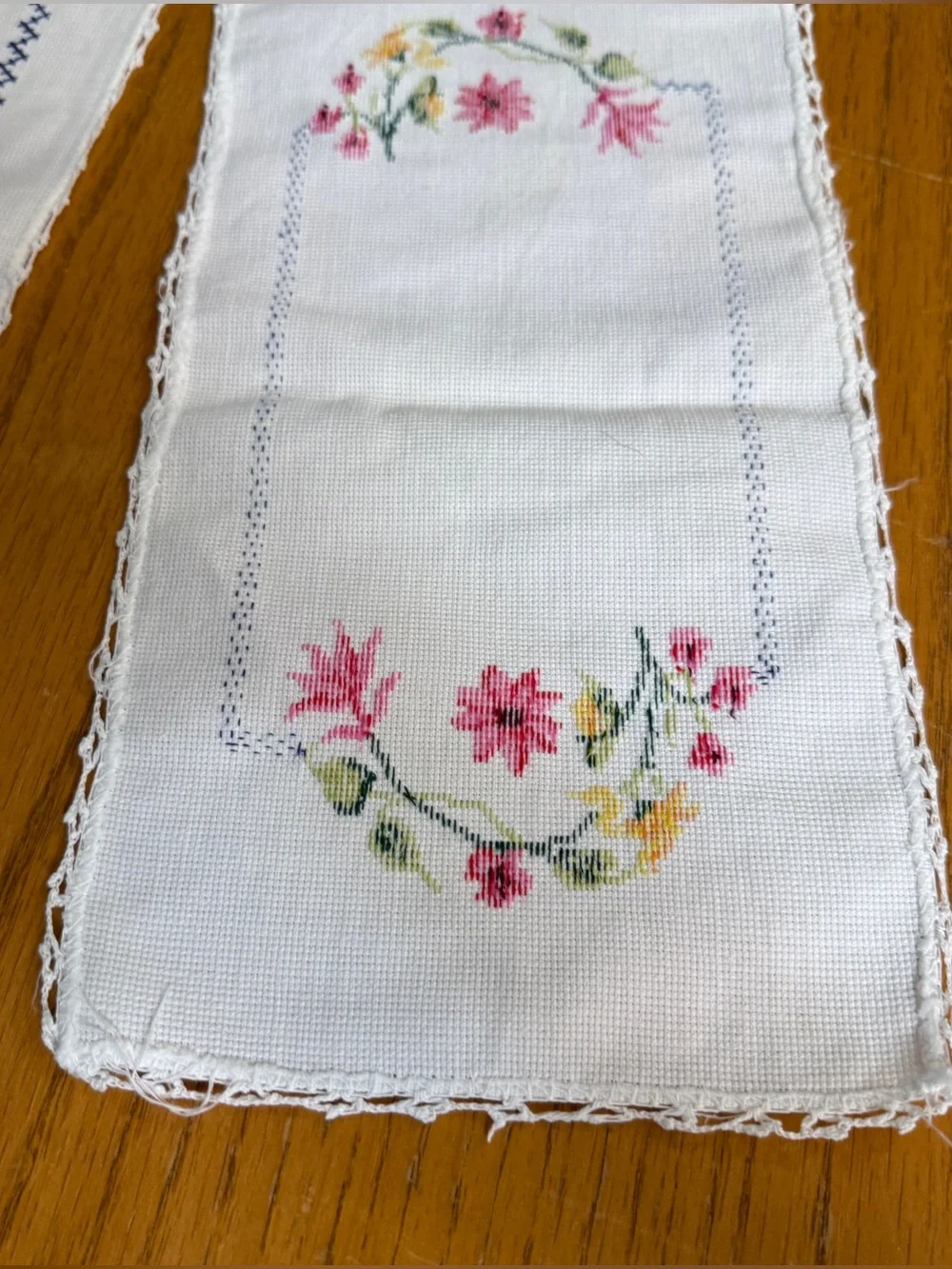 Vintage Floral Cross Stitch Dresser Scarf Vanity Mat Lot